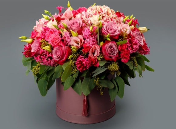 "Whisper of Spring: Box with Roses and Hyacinths"