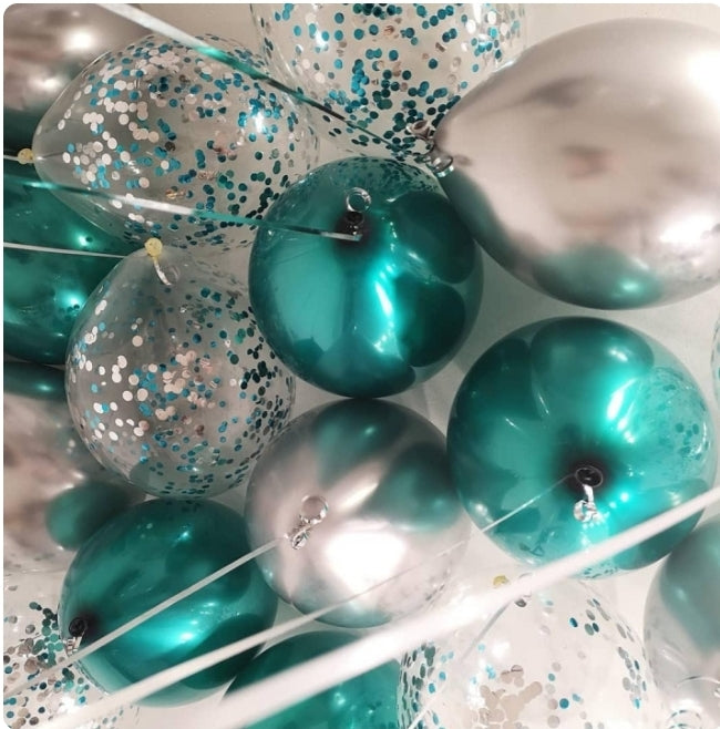 Festive balloons under the ceiling
