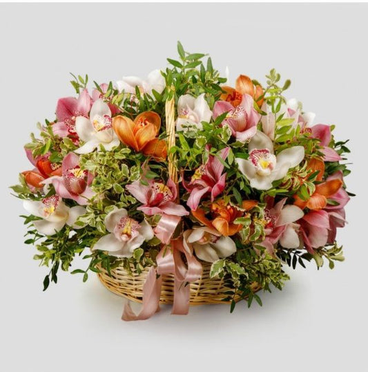 "Mysterious Charm" Basket with Beautiful Orchids