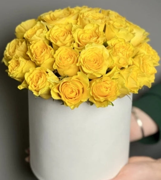 "Rays of Happiness: Yellow Roses in a Box"