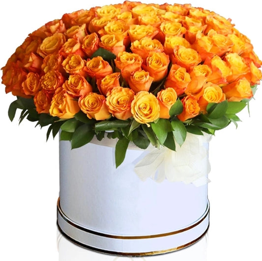 "Rays of Sunshine: Box with Orange Roses