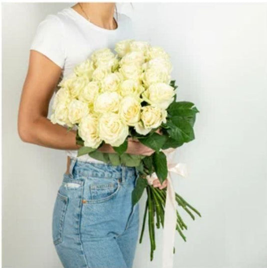 "Bride's Kiss" White Roses Bouquet
